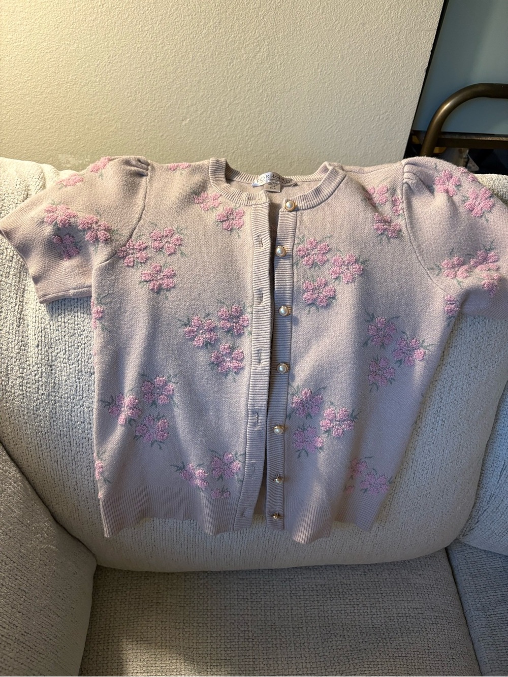 Women's Pink Floral Knit Cardigan Sweater